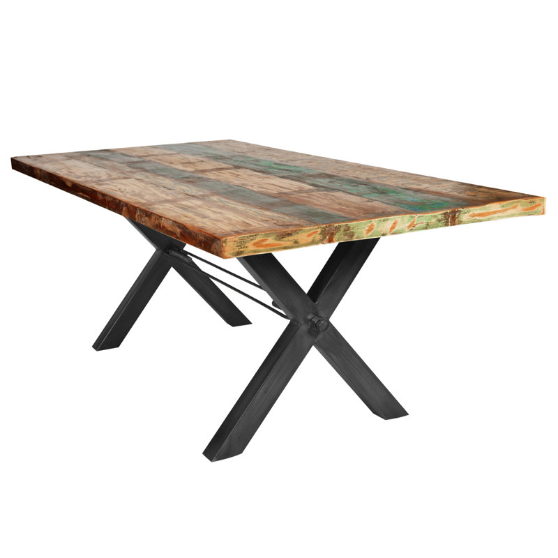 Sarafina Solid Wood Top Metal Base Dining Table, Black, 76.5cm H x 160cm L x 85cm W