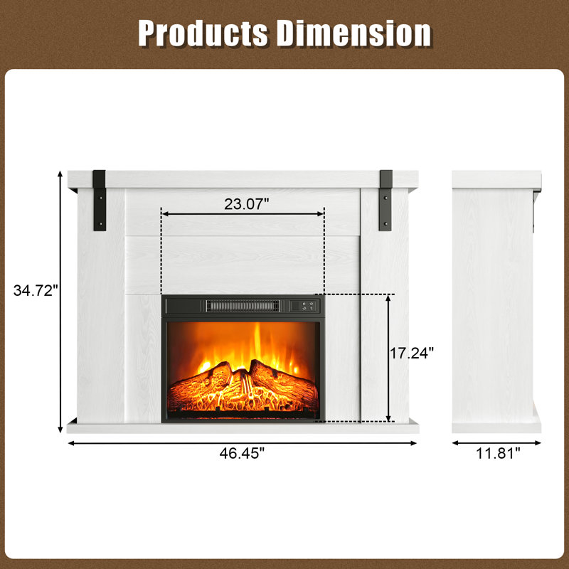 Eguntola 46.45'' W Electric Fireplace with Mantel, Remote Control, Adjustable Realistic 3D Flame, White Oak