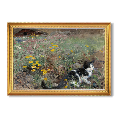 Cat on a Flowery Meadow, 1887-Bruno Liljefors-Custom Framed Canvas