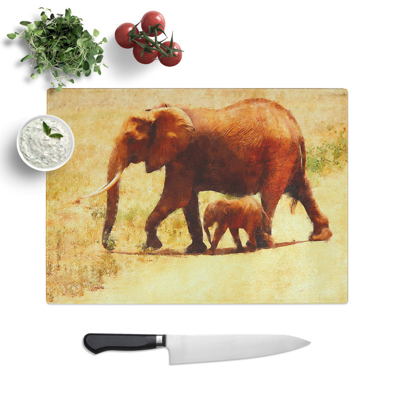 Mother and Baby Elephant Vol.3 Painting Chopping Board, 0.4cm H x 28.5cm W x 39cm L