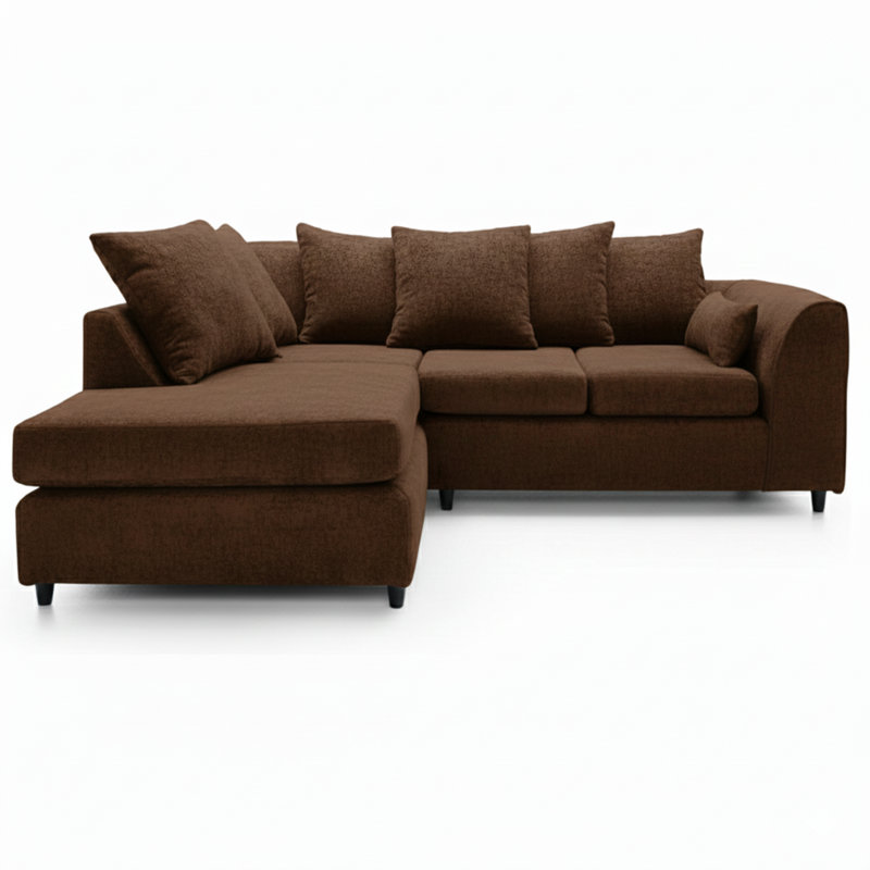 4 Seater Sofa & Chaise, Left, Brown