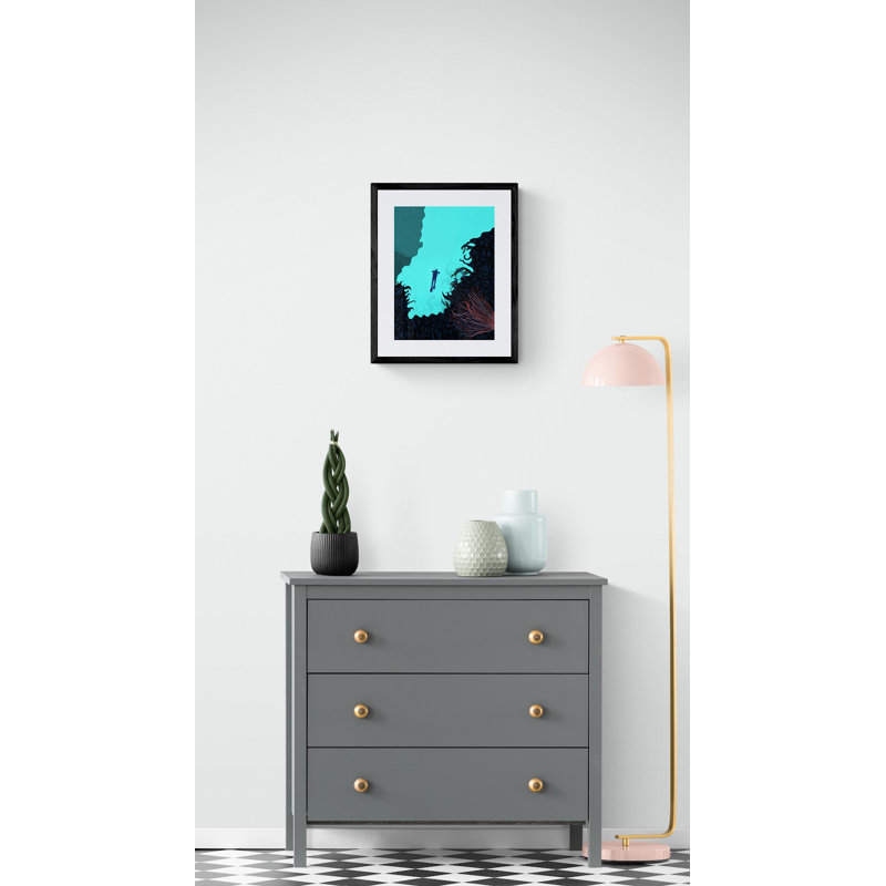 Scuba Diver Ascending Print by Evan Sklar, Black Framed Paper, 21.25" H x 17.25" W