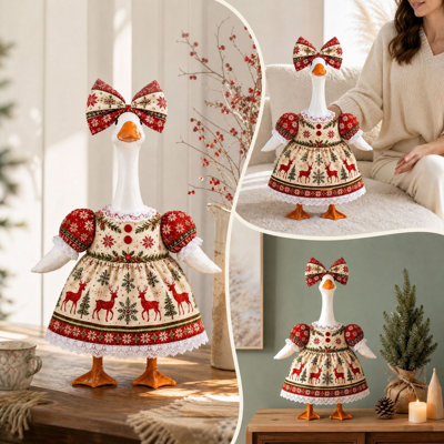 Décoration de Noël : Ensemble de 58 cm pour oies, comprenant une robe de renne et de flocon de neige avec nœud, ainsi que des vêtements pour statues d'oies. Parfait pour la décoration intérieure.