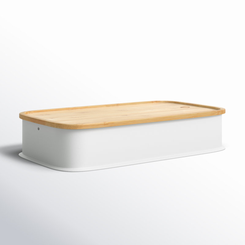 Oloran Recycled Plastic Bin with Bamboo Lid, 3" H x 16.9" W x 8.4" D
