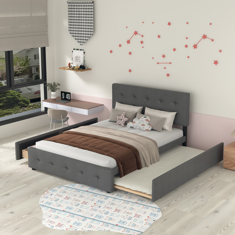 Mirre Upholstered Platform Storage Bed, Dark Gray