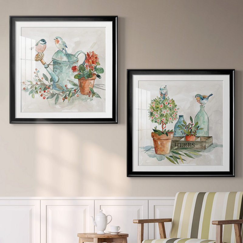«Garden Glimpse I», ensemble de 2 reproductions d'art encadrées, Toile encadrée noire, Blanc, H 26,5 po x l 53 po x P 1,5 po