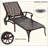 Cast Aluminum Outdoor Chaise Lounge Chair, Reclining Patio Lounge Chair with Wheels & Adjustable Foot Pads for Poolside Patio