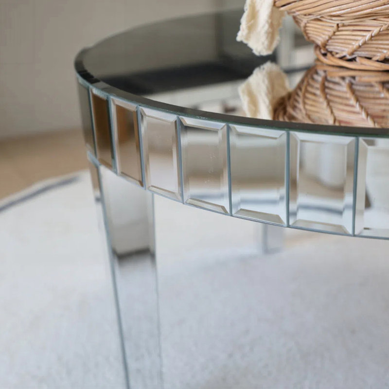Table basse ronde avec plateau en verre mosaïque miroir pour salon