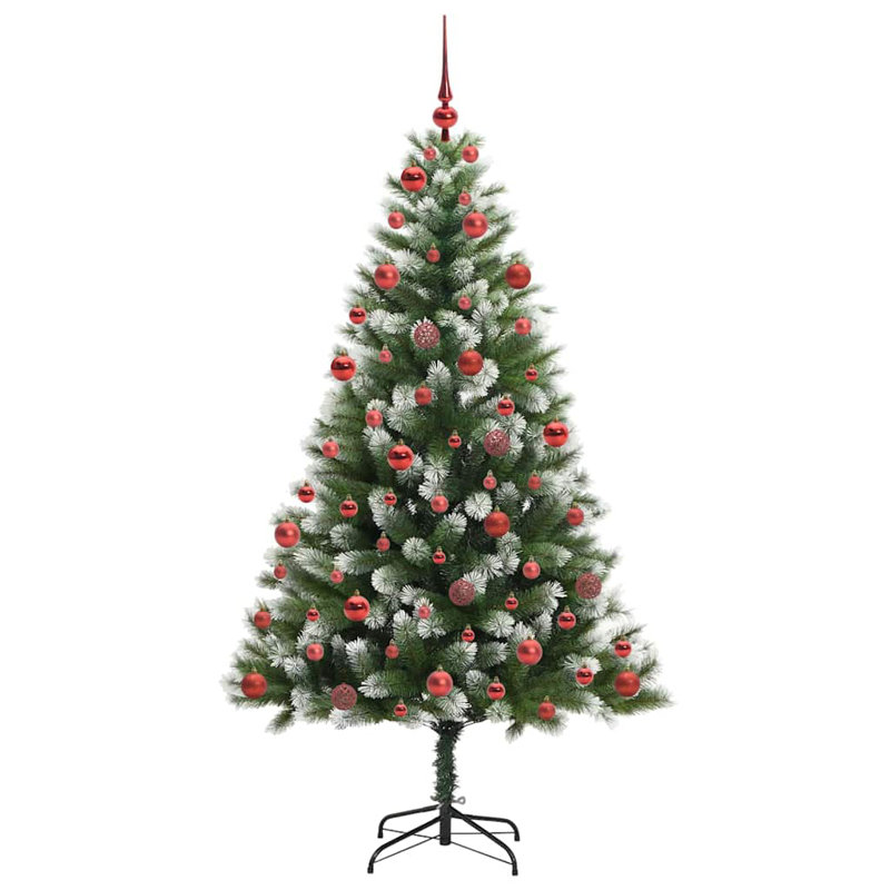 Artificial Hinged Christmas Tree with Flocked Snow, Red, 180cm H