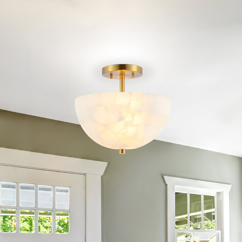 Alabaster Semi Flush Mount, Gold