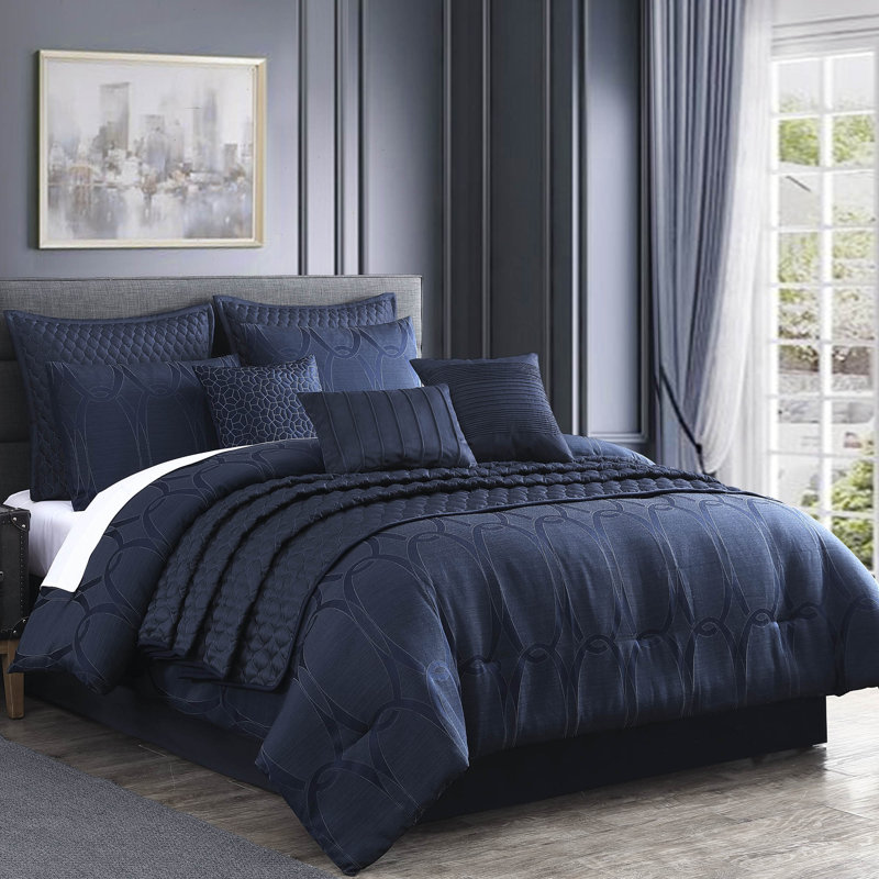 Destiny Dark Blue Comforter Set, Queen