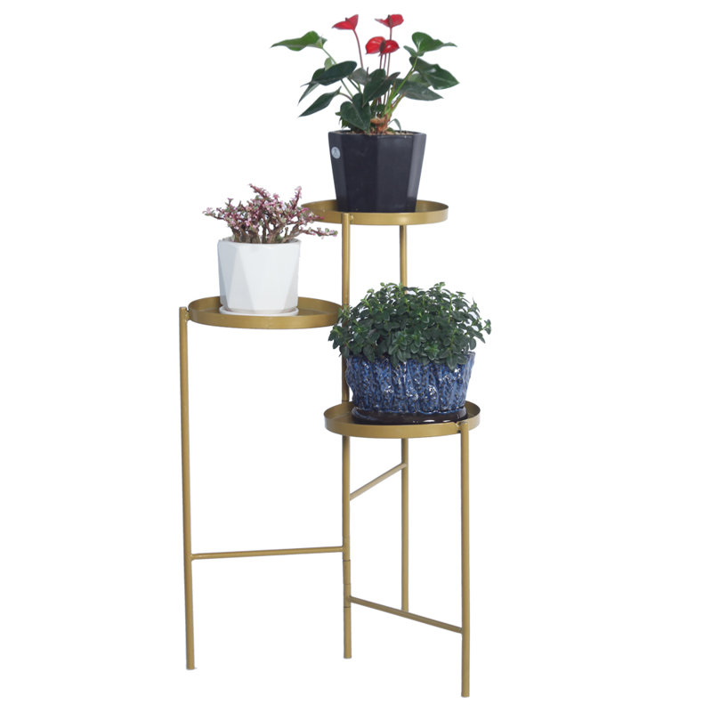 Support pour plante à trois niveaux en métal doré
