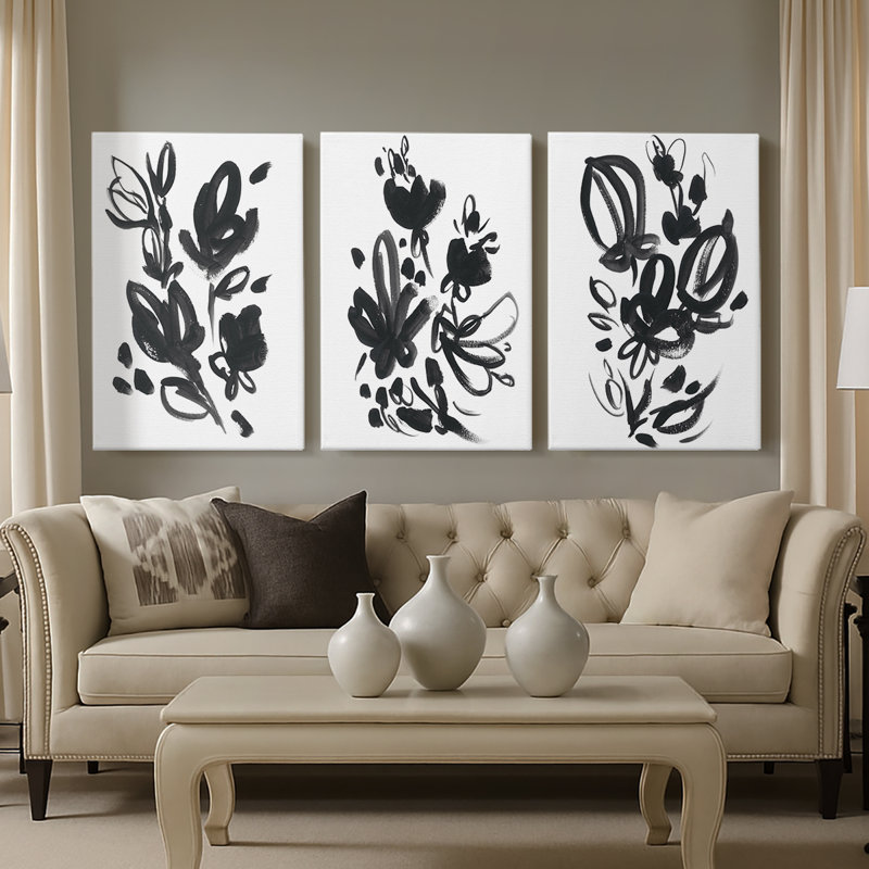 Cameo Bloom I - Toile tendue avec châssis sur mesure - 3 pièces, H 12 po x l 24 po