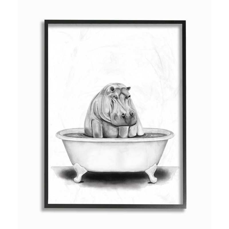 «Hippo in a Tub Funny Animal Bathroom» par Rachel Neiman - reproduction de dessin, H 20 po x l 16 po x P 1,5 po