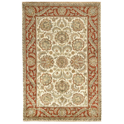 High-Quality Hand-Knotted Ivory And Red Area Rug
