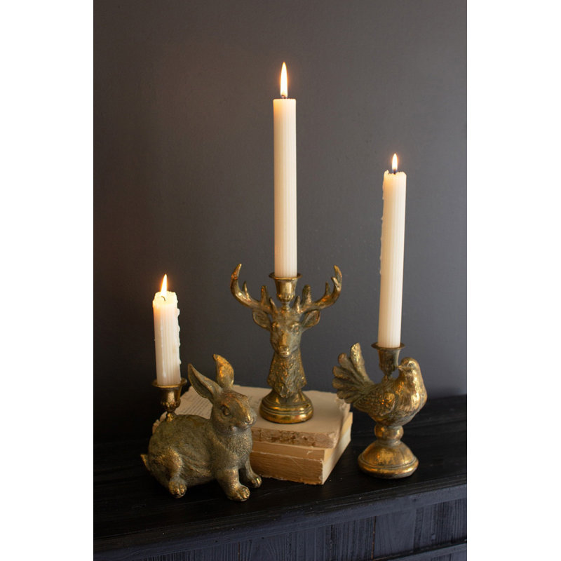  Porte-bougie cerf en résine, décor de table animal rustique doré, finition vieillie