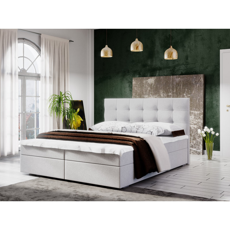 Bulah Upholstered Bed with Mattress, European Kingsize (160 x 200cm), Beige