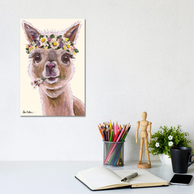 Alpaca With Flower Crown On Blush by Hippie Hound Studios - Wrapped Canvas Painting