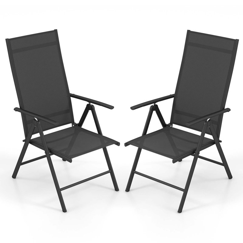 Chaise de patio pliante 2 pièces avec dossier réglable à 7 niveaux pour jardin Latitude Run®, Noir
