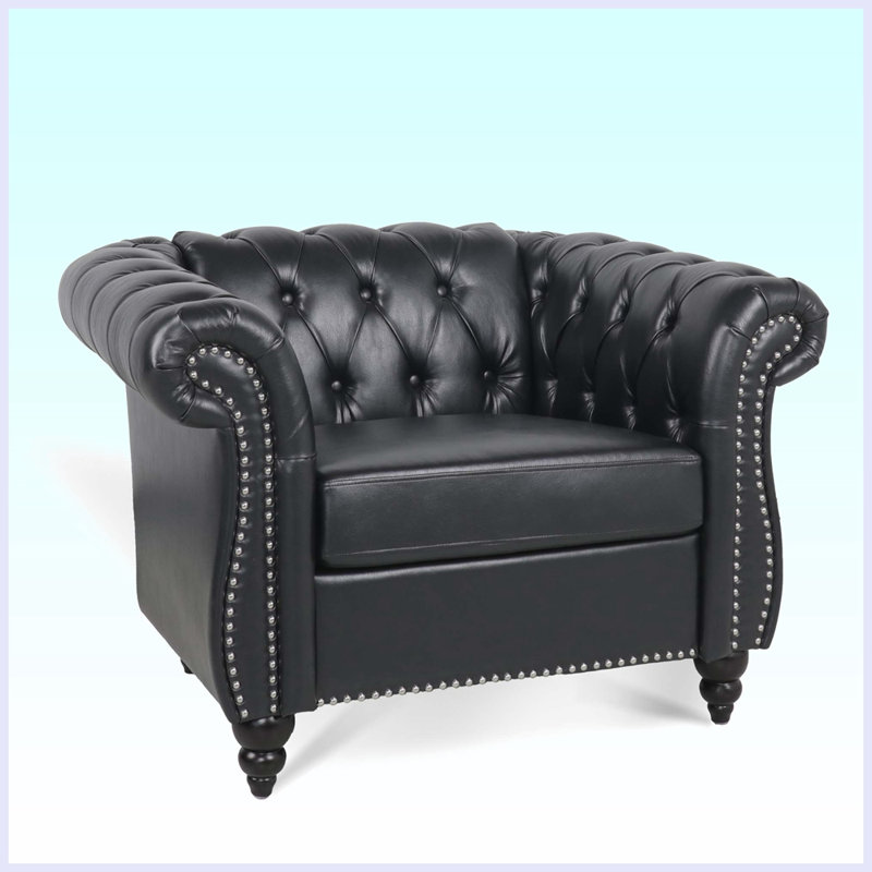 Fauteuil demi-tonneau Hedger, Similicuir noir