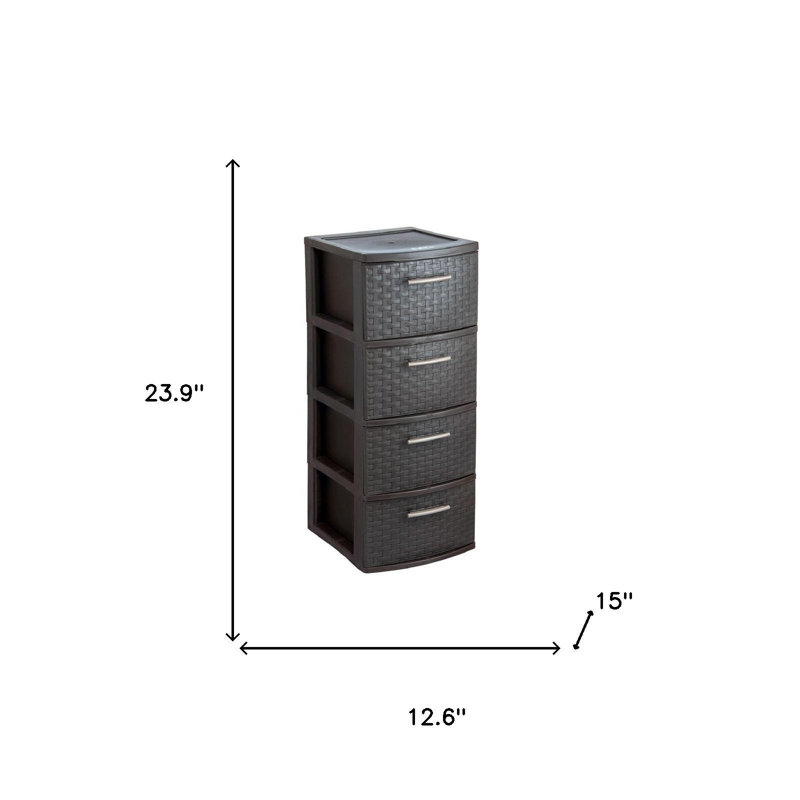 Armoire de rangement 13 po à quatre tiroirs en plastique robuste espresso