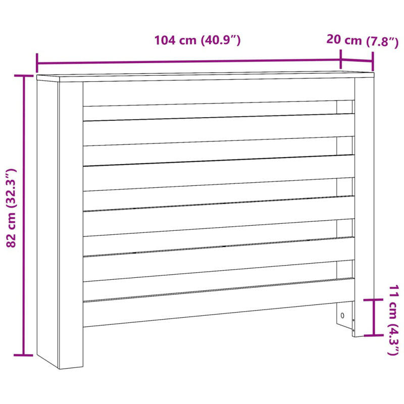 Small Radiator Cover, Black, 104 x 20 x 82 cm, Horizontal Slats