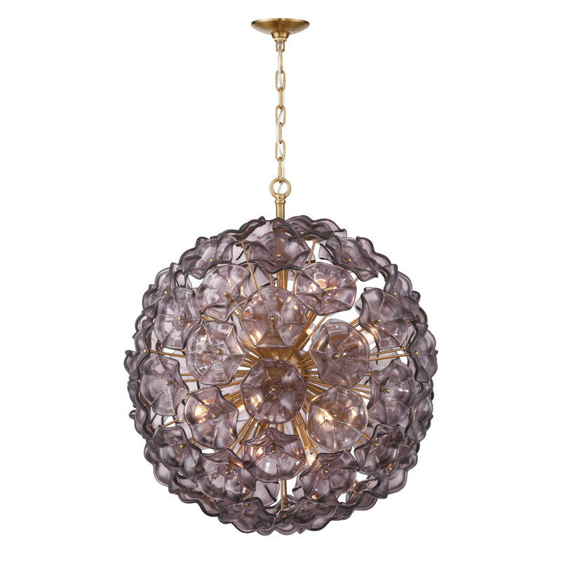 Lustre Seguis 28'' en laiton vieilli, H 30 po x l 28 po x P 28 po, Violet
