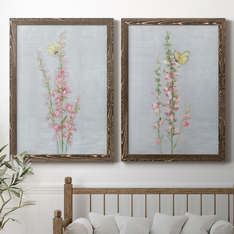 Foxglove Garden I - ensemble de 2 reproductions, H 31,5 po x l 47 po x P 1,5 po, Toile avec cadre en noyer, Pas de tapis