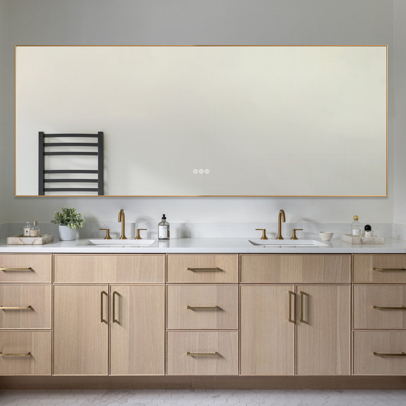 Miroir de meuble-lavabo rétro-éclairé à DEL, 24 po x 42 po, Or brossé
