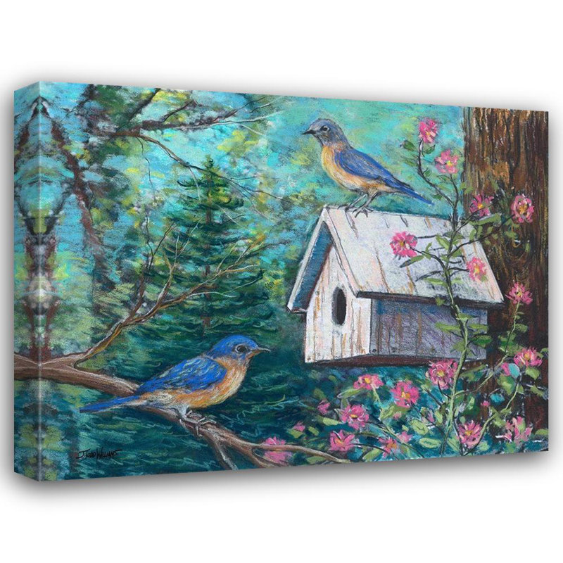 Red Barrel Studio Williams, toile tendue de la galerie Todd, Blue Birds and House, H 28 po x l 34 po