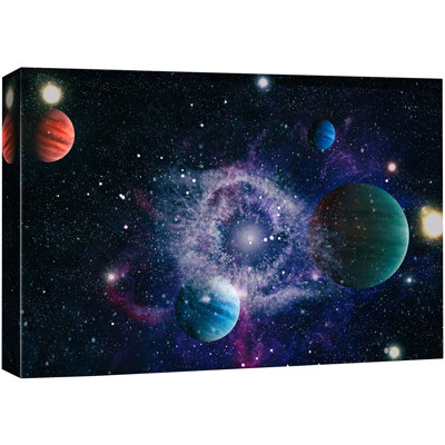 "Planètes rouges, vertes et bleues dans la galaxie" sur toile