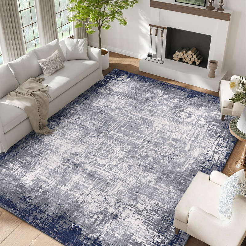 Abstract Machine Washable Rug with Rubber Backing for Living Room Modern Non-Slip Dining Room Rug for Bedroom Floor Carpet for Office Nursery Playroom