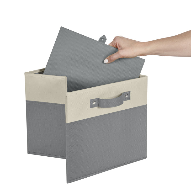 RiverRidge Kids 2pc Two-Tone Fabric Collapsbilble Cube Storage Organizers with Handles, Grey