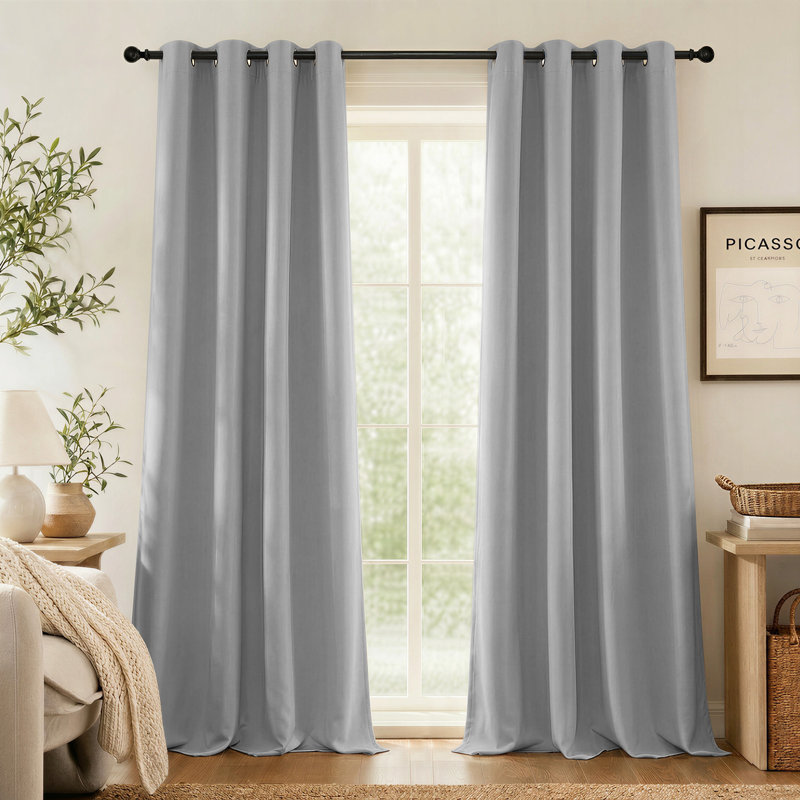 Blackout Curtains for Bedroom/Living Room Parkview Room Darkening Grommet Modern Drapes, 46" W x 80" L, Silver Grey