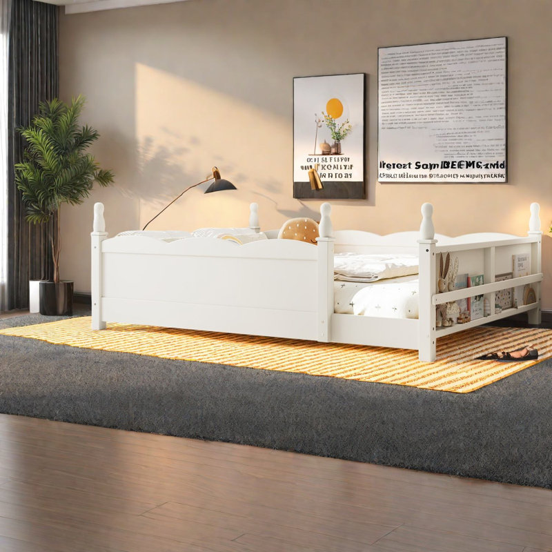 Lits Montessori pour lit double avec rangement, panneau de fibres à densité moyenne en bois de pin, chambre d'enfant beige moderne