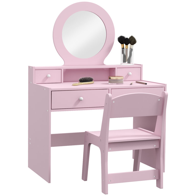 Chicora Kids Dressing Table with Mirror and Stool Gift for Ages 3–8 Pink