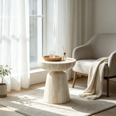 Tables d'appoint en champignon modernes, 40 x 40 x 45 cm, fibre de verre, travertin