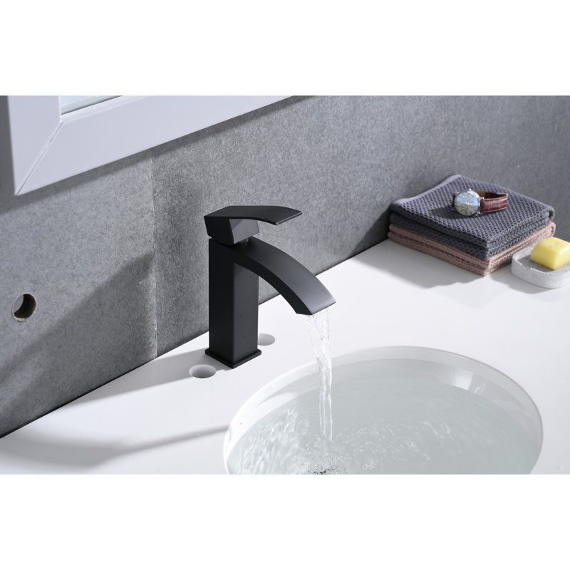 Bathroom Sink Faucet With Matte Black Finish And Waterfall Spout - Single Handle Pop-Up Drain  Overflow Attached  Robust Stainless Steel For Performance Easy Installation In Affixed  Stable