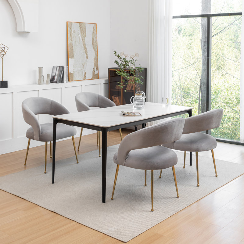 Chaise avec accoudoirs en velours Lokelani, 4, Gris