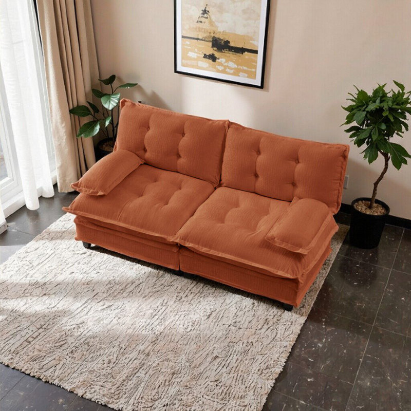 Causeuse orange 77 po - Canapé 2 places Cloud avec coussins en treillis, tissu chenille respirant pour le salon et la chambre à coucher