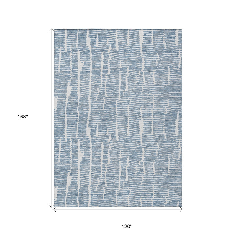 Tapis extérieur lavable abstrait bleu et ivoire 10 pi x 14 pi