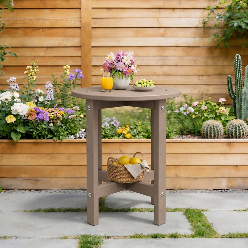 Table d'appoint antique en PEHD d'extérieur, table de bout de patio compacte toutes saisons pour les petits espaces et un usage quotidien