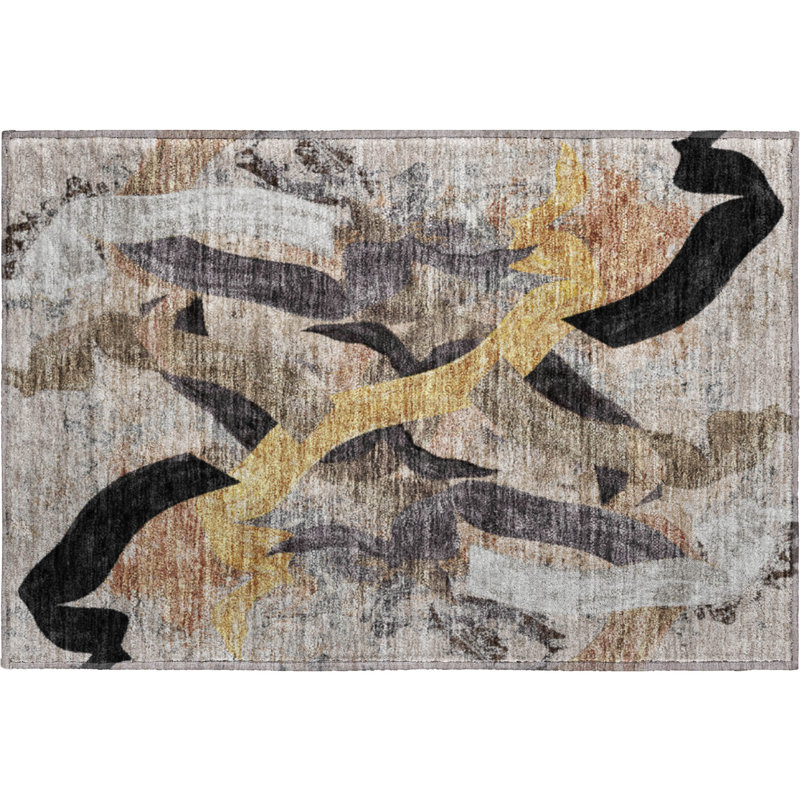 Premium Machine Washable Mayfield AMF2191 abstract Rug, 1'8" x 2'6", Taupe