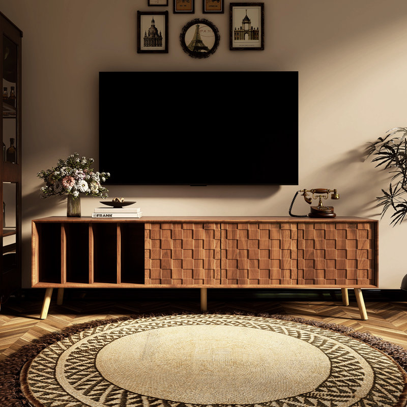 Meuble télé Mid-Century avec tablettes ouvertes