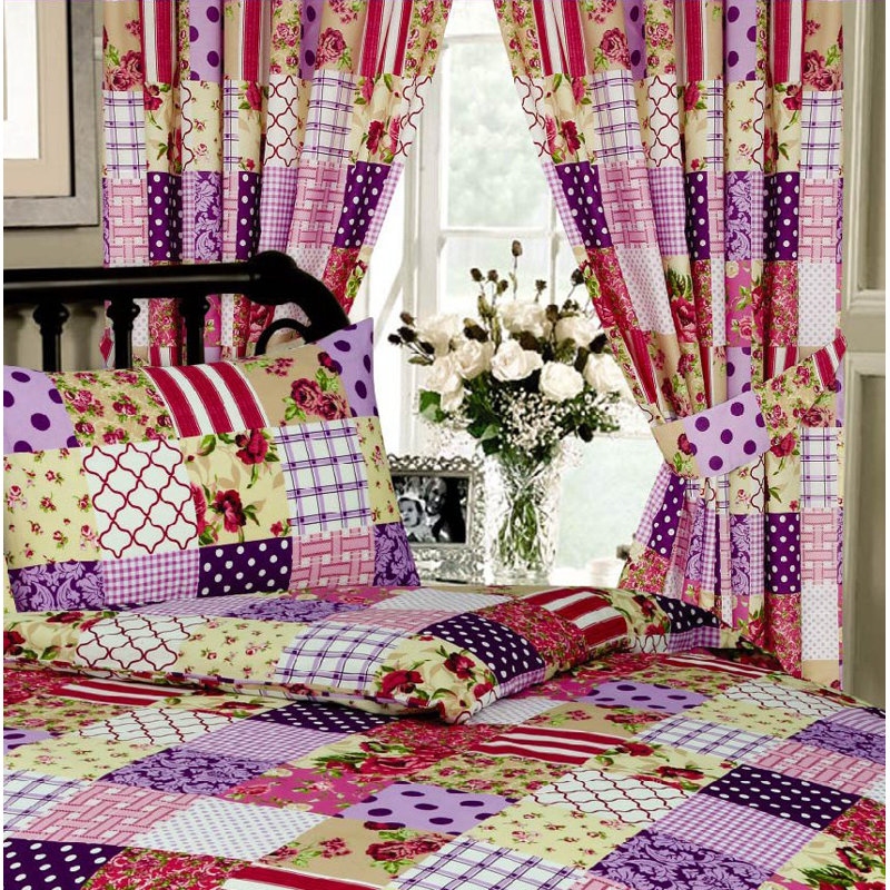 PATCHWORK Eyre Pencil Pleat Semi Sheer Curtains, Berry
