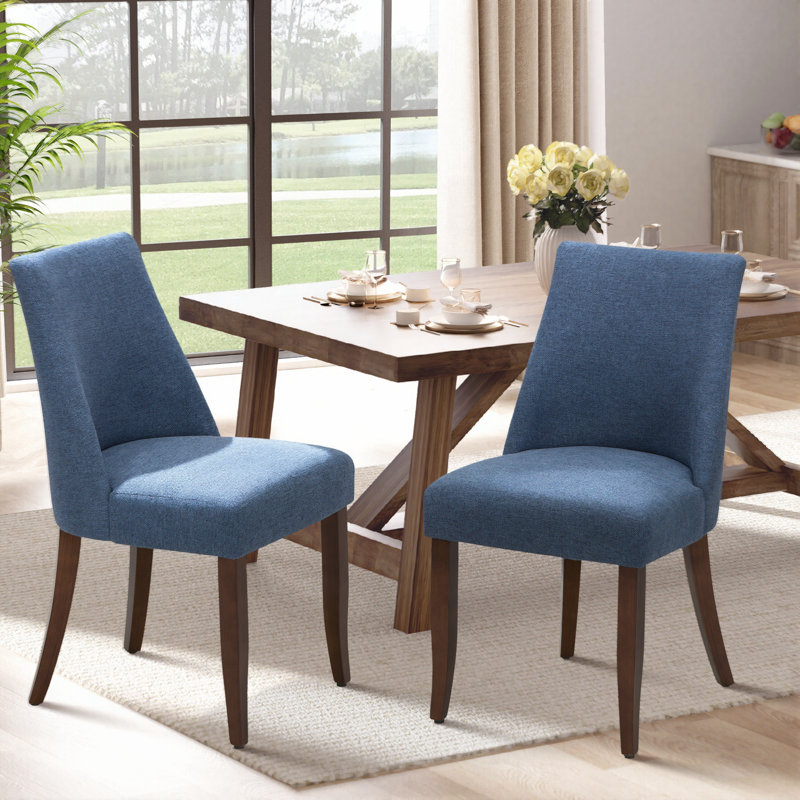 Parsons Fabric Upholstered Dining Chair Solid Wood Side Chair, Blue
