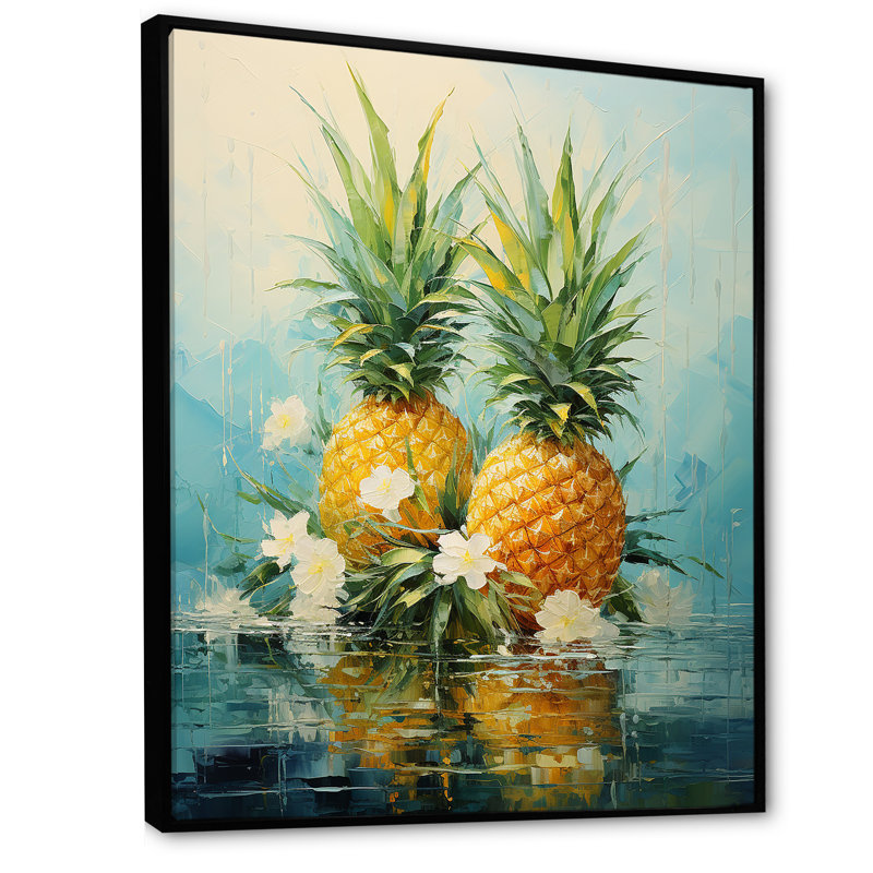 Ananas tropicaux généreusement ensoleillés III, Cadre flottant noir, H 32 po x l 16 po x P 1 po