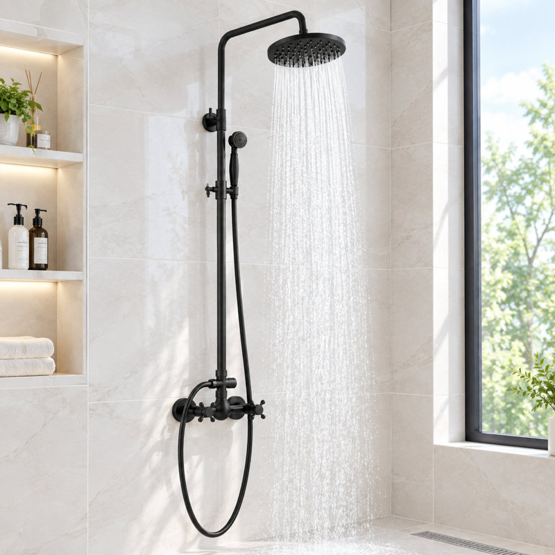 Ensemble de système de douche à pluie 9999-ORB 2 boutons mélangeant une pomme de douche ronde 8 "avec douchette à main
