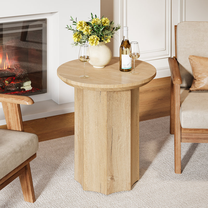 Table d'appoint ronde en bois avec base géométrique verticale