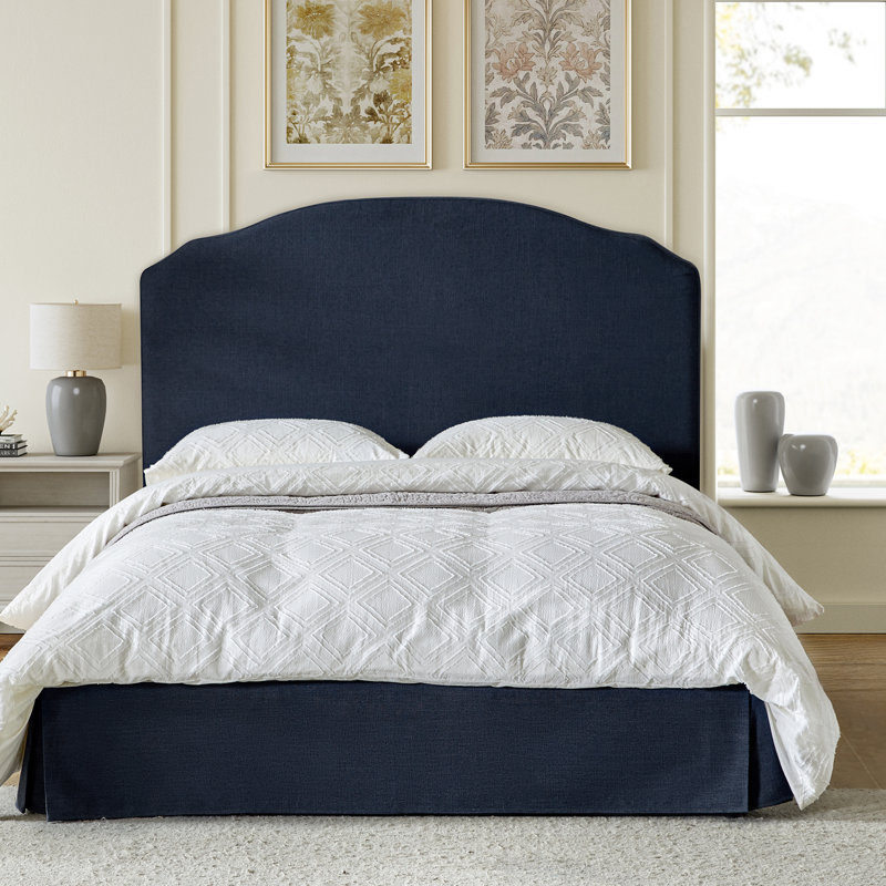 Finnin Funston Upholstered Platform Bed With Washable Slipcover, Queen, Ivory, Solid Color
